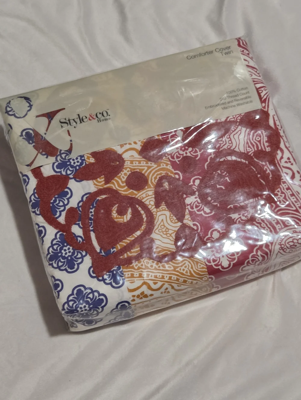 Style & Co Boho TWIN Duvet Cover Cotton Floral Patchwork Embroidery NEW
